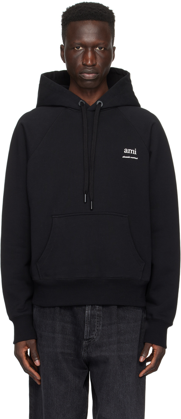 Black Printed Hoodie by AMI Paris on Sale