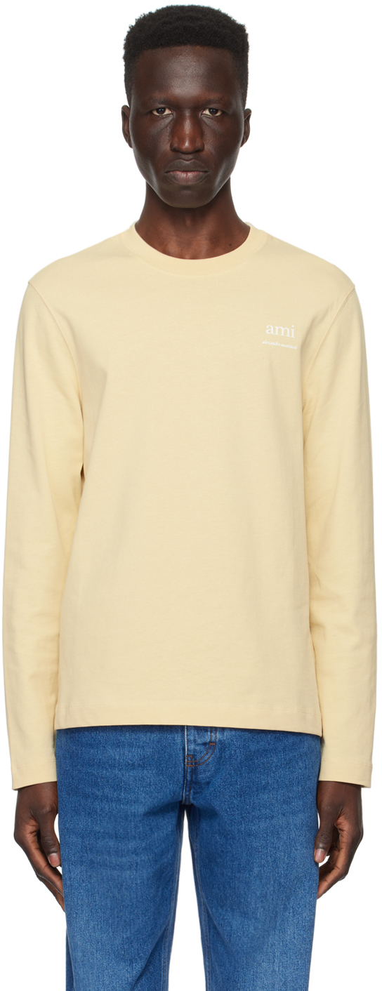 Shop Ami Alexandre Mattiussi Beige Bonded Long Sleeve T-shirt In Cream/721