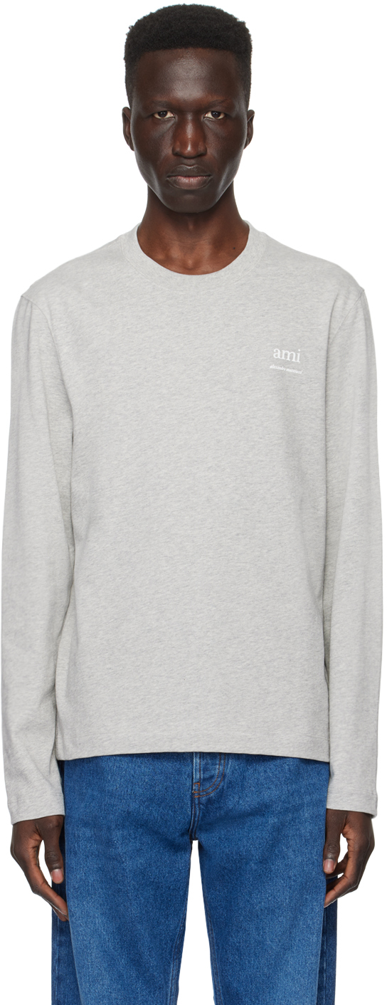 Gray Bonded Long Sleeve T-Shirt by AMI Paris on Sale