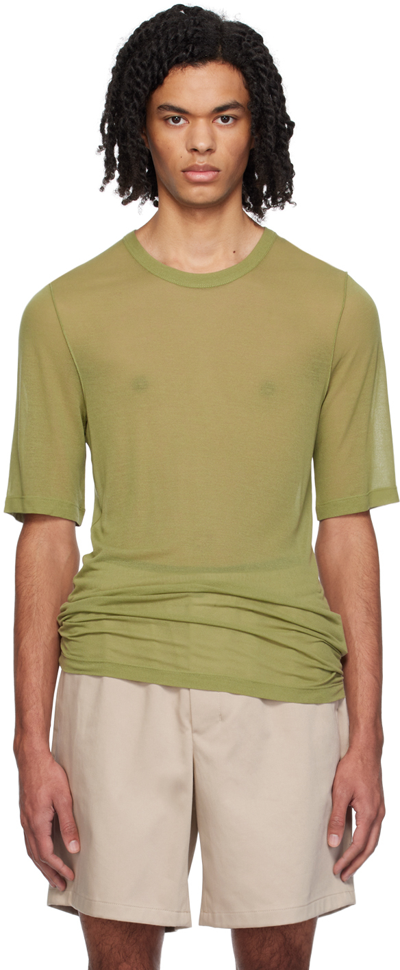 Ami Alexandre Mattiussi Green Semi-sheer T-shirt In Olive/351