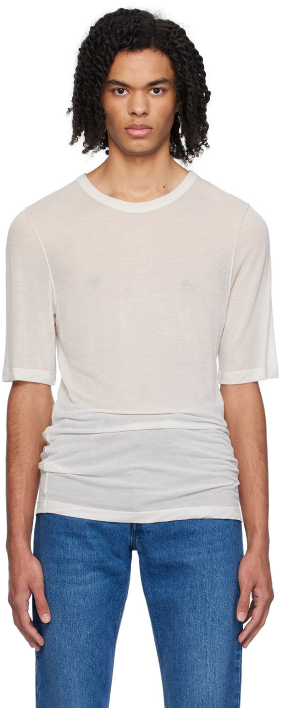 Shop Ami Alexandre Mattiussi Off-white Semi-sheer T-shirt In Chalk/193