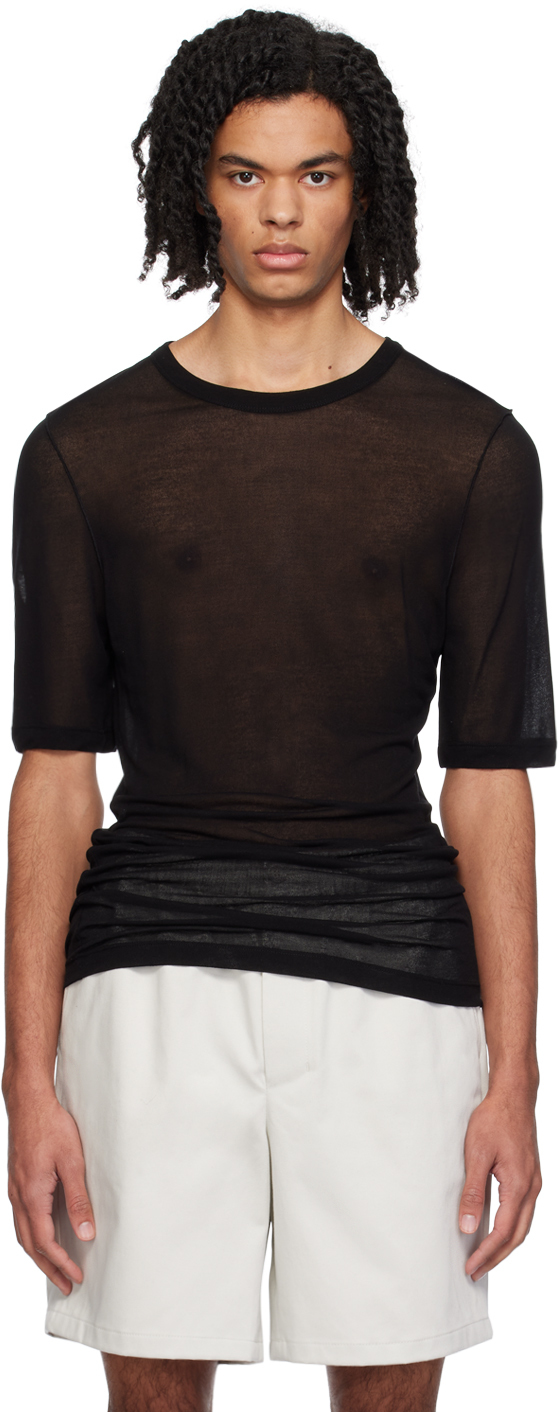 Shop Ami Alexandre Mattiussi Black Semi-sheer T-shirt In Black/001