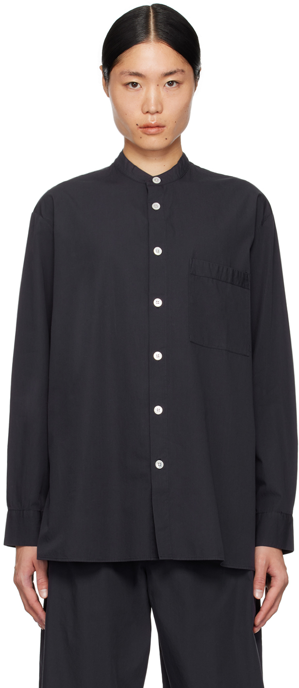 【関税込み】Tekla ネイビー ポプリン 長袖 パジャマシャツ Poplin - Pyjamas Shirt（ルームウェア/パジャマ）｜TEKLA