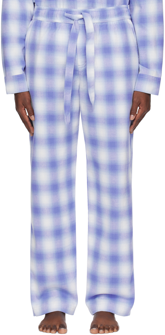 Tekla Blue Plaid Pyjama Pants In Light Blue Plaid