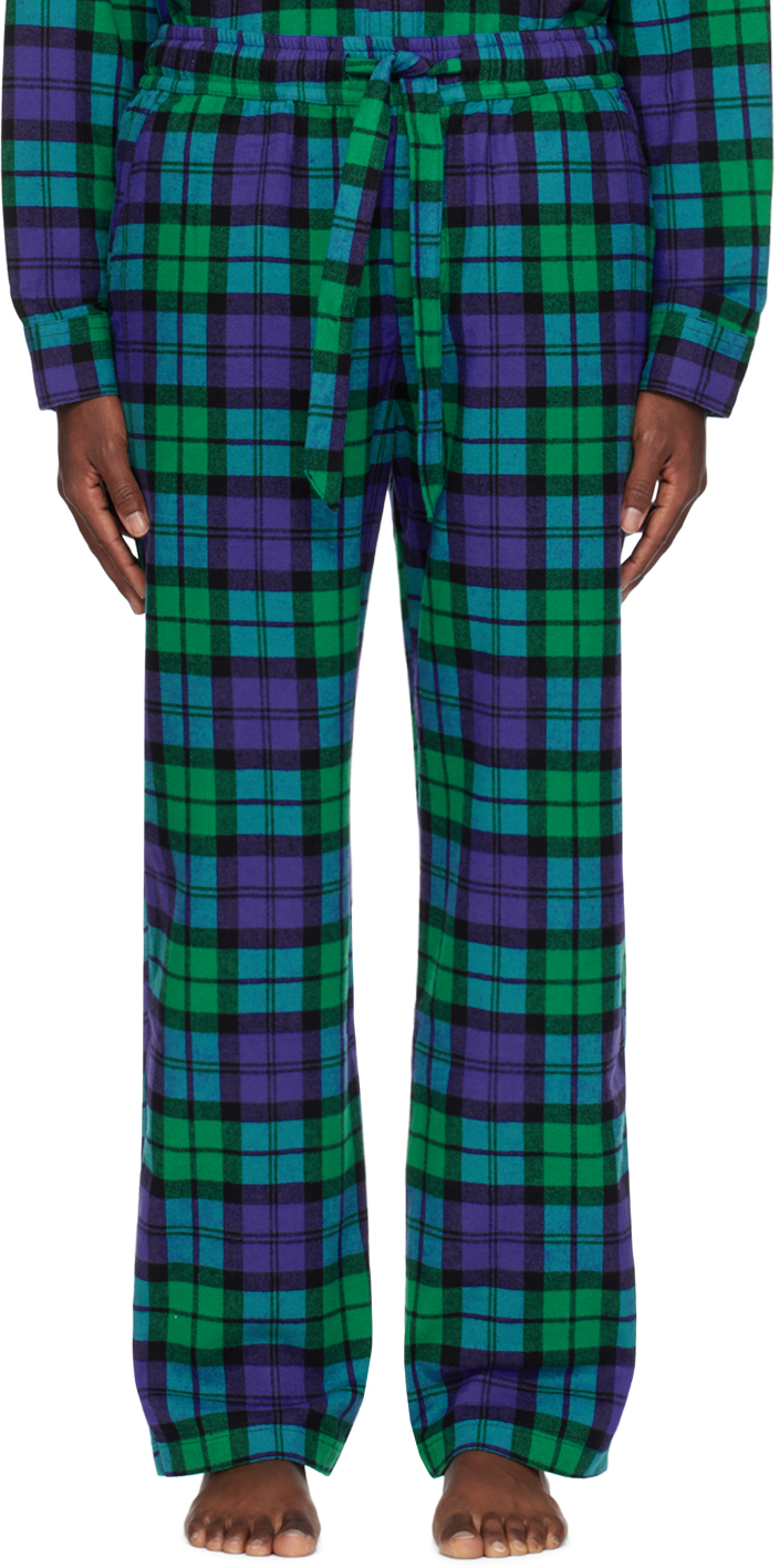 Tekla Green & Blue Plaid Pyjama Pants In Green Plaid
