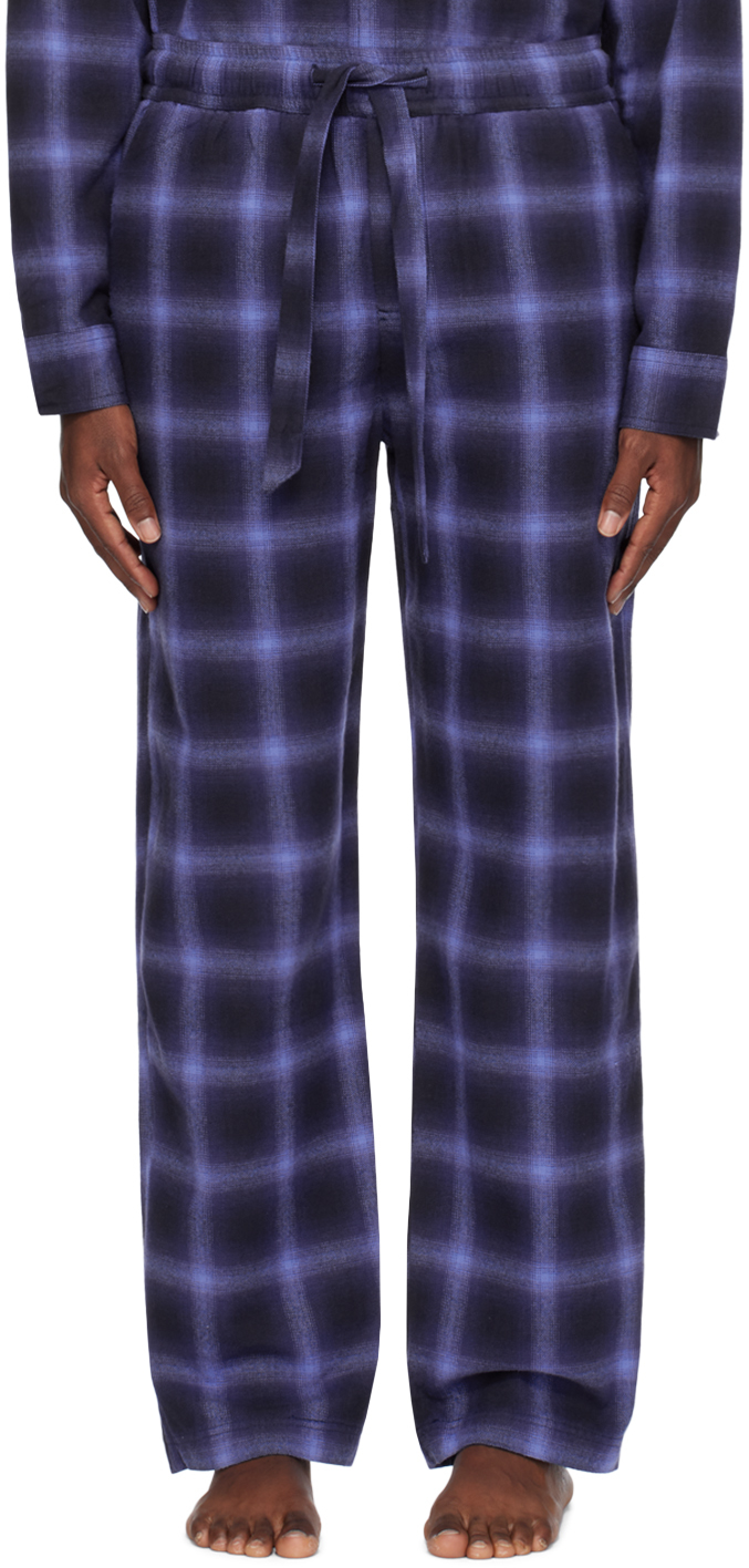 Tekla Navy Plaid Pyjama Pants In Dark Blue Plaid