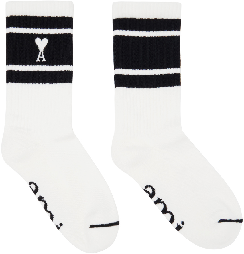 White & Black Ami de Caur Striped Socks