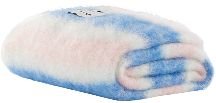 Tekla Blue & Pink Le Corbusier Mohair Blanket In Stripped