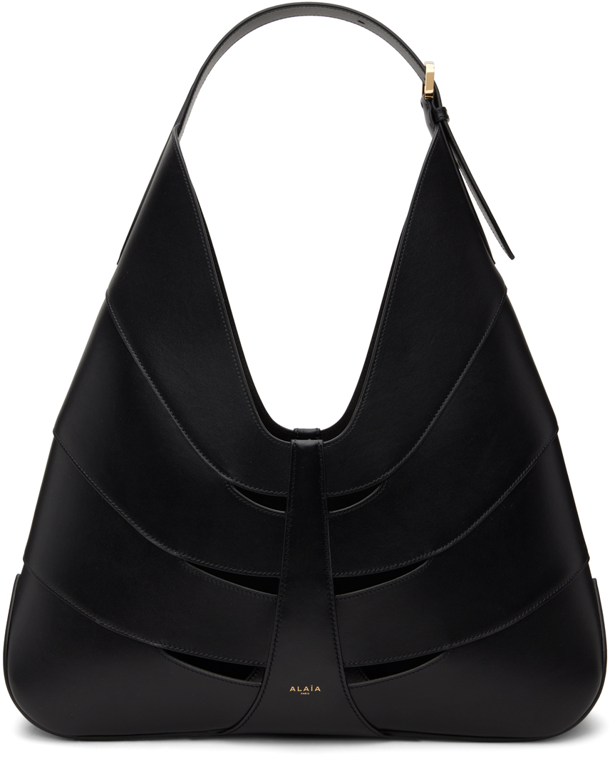 Alaïa Delta Leather Hobo Bag In 999 - Noir