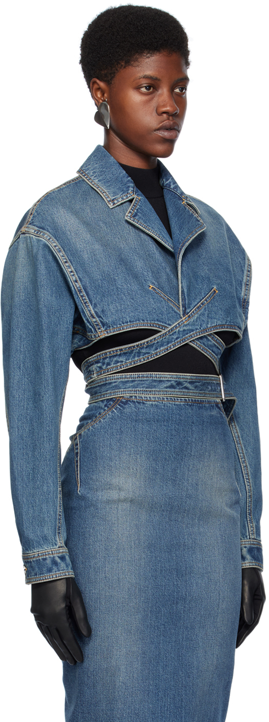 Alaïa Long-sleeved Denim Jacket In 525 - Bleu Vintage