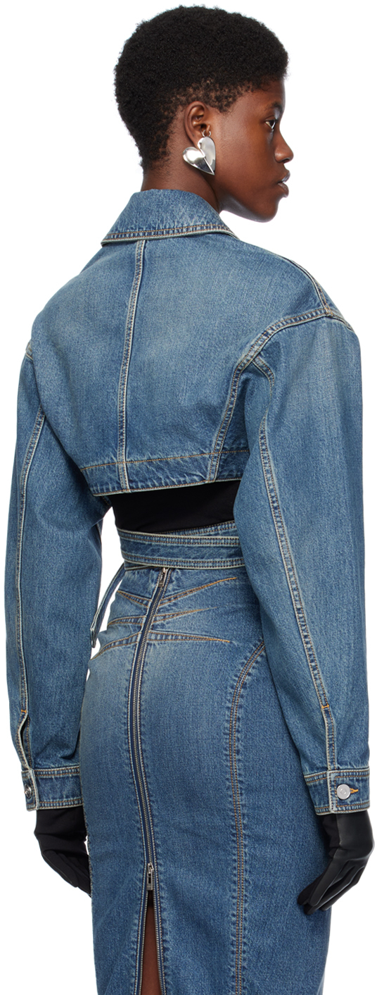 Alaïa Long-sleeved Denim Jacket In 525 - Bleu Vintage