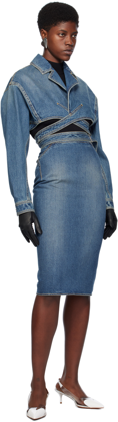 Alaïa Long-sleeved Denim Jacket In 525 - Bleu Vintage