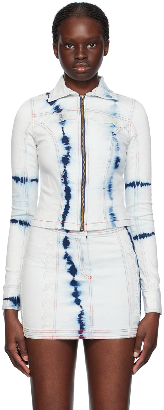 Shop Sinead Gorey Blue Lace Denim Jacket In White Blue