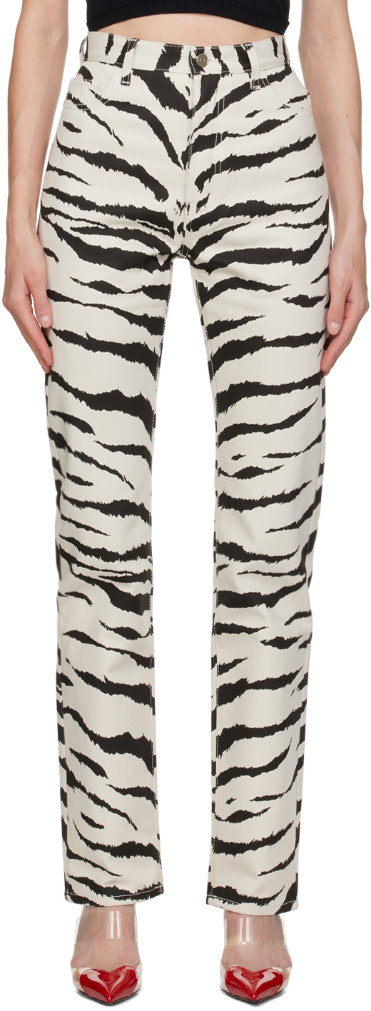 Shop Alaïa Off-white & Black Animal Jeans In 192 - Crem/noir Brul