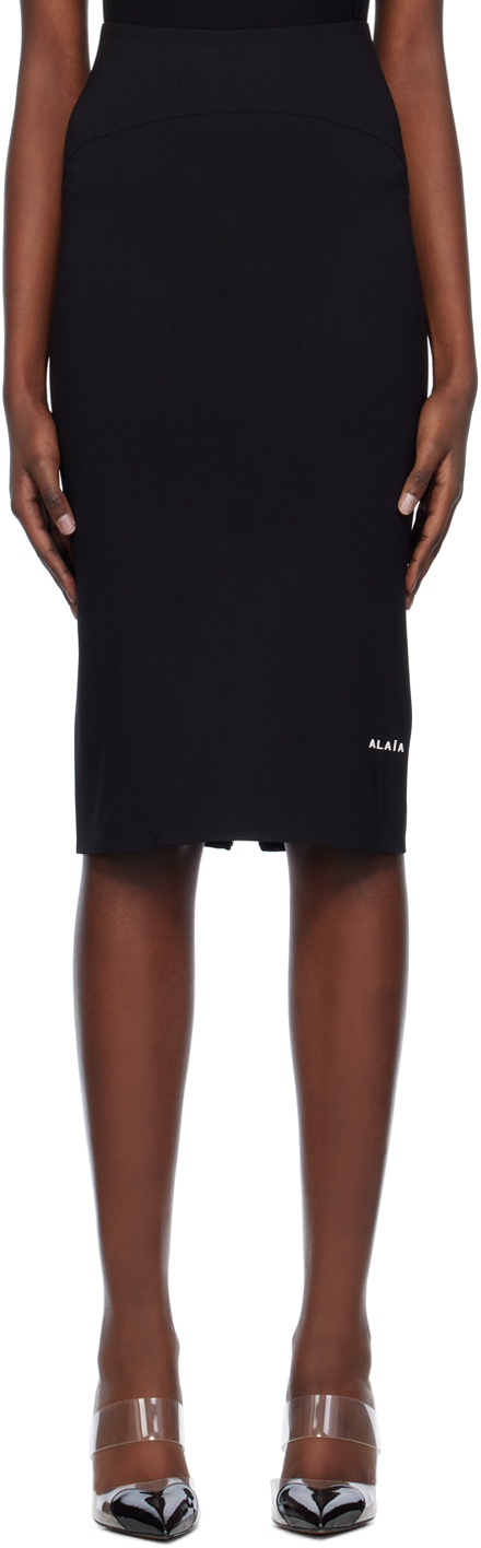 Alaïa Black Zip Midi Skirt In 995 - Noir Alaia