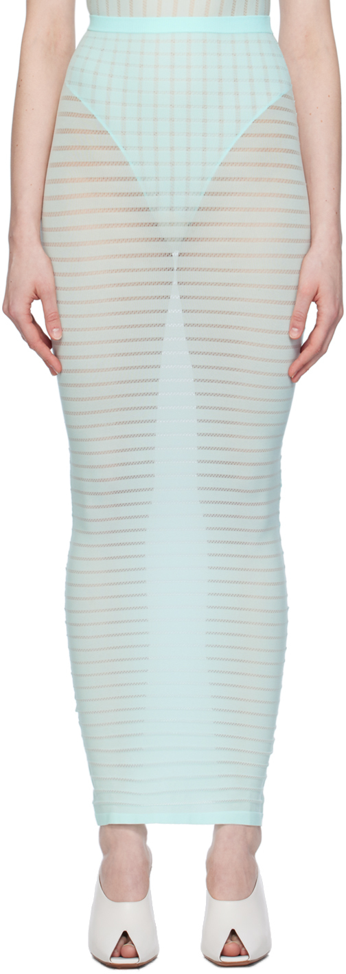 Shop Alaïa Blue Striped Tube Midi Skirt In 518 - Menthe
