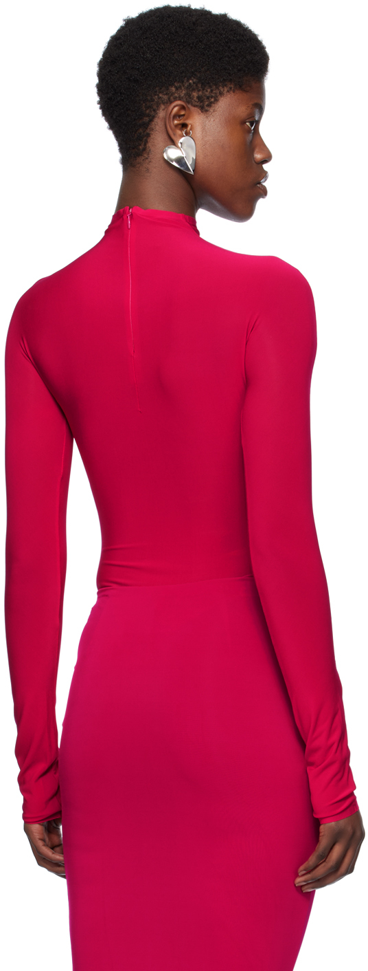 Alaïa Long Sleeve Funnel Neck Jersey Bodysuit In 426 - Fuchsia