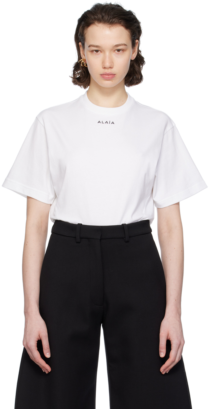 Alaïa White Embroidered Bodysuit In 009 - Blanc/noir