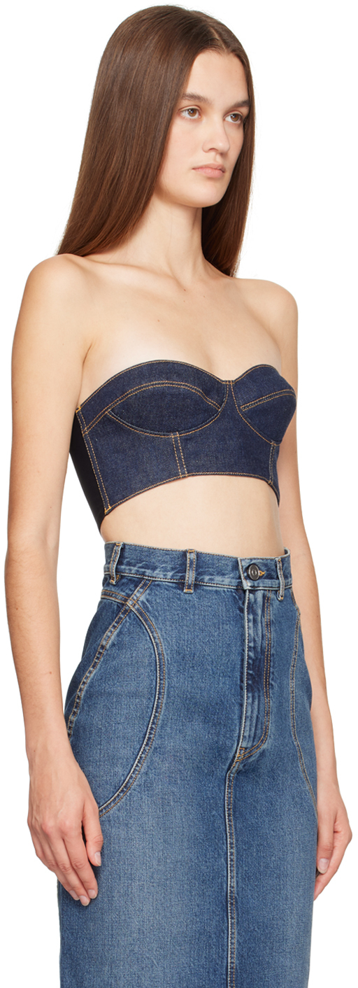 ALAÏA BLUE BUSTIER DENIM TOP