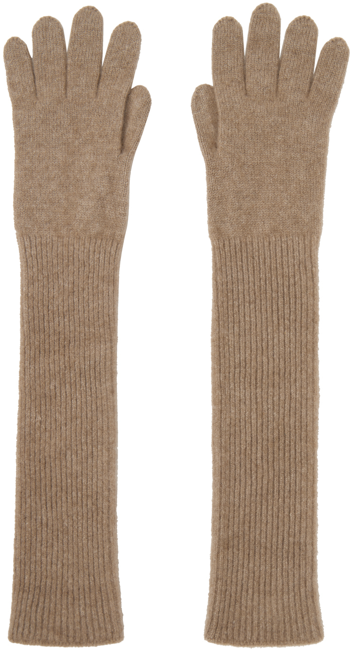 Auralee Brown Baby Cashmere Knit Long Gloves In Natural Brown