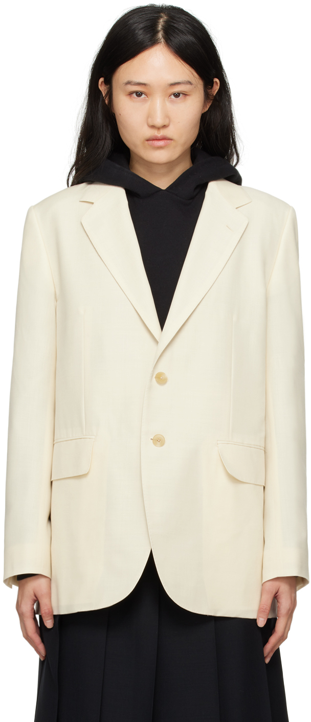 Auralee Off-white Notched Lapel Blazer In Ivory