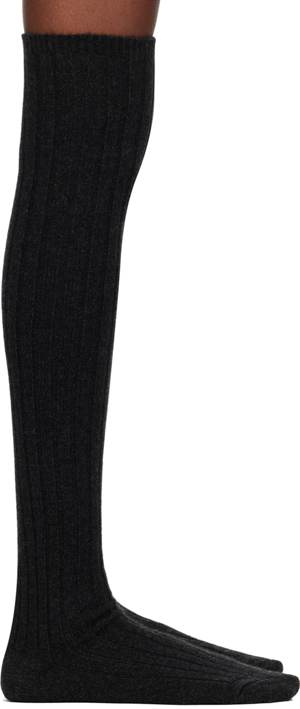 Auralee Gray Cashmere Low Gauge Knee-high Socks In Charcoal