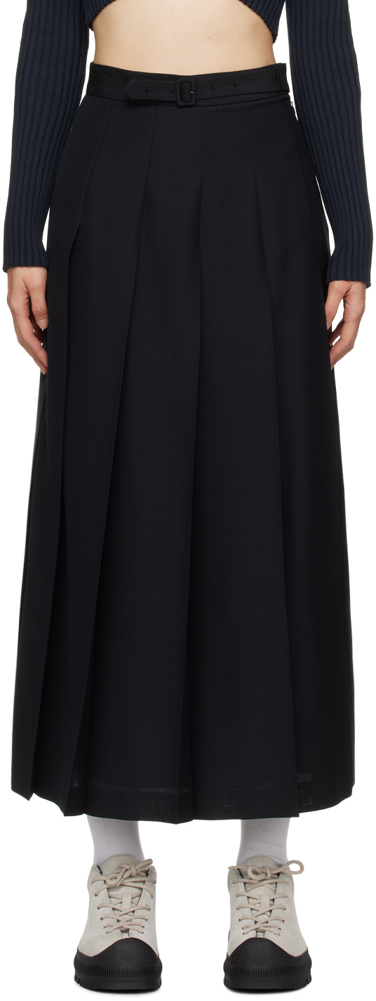 Shop Auralee Black Pleated Midi Skirt