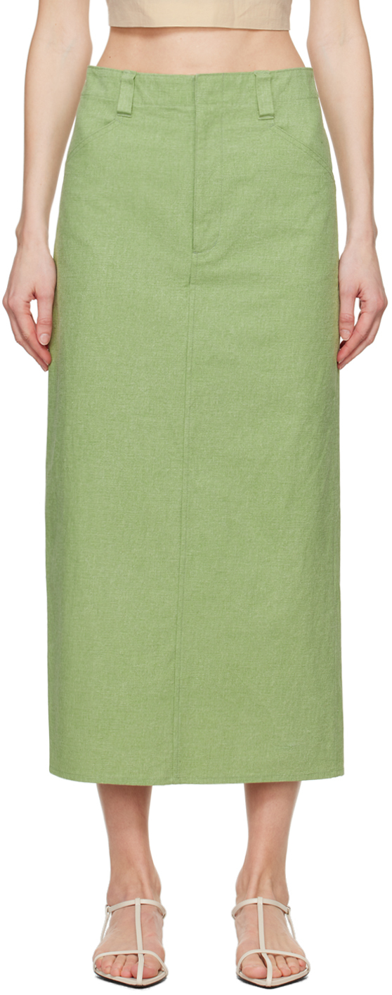 Auralee Cotton Canvas Midi Skirt In Green
