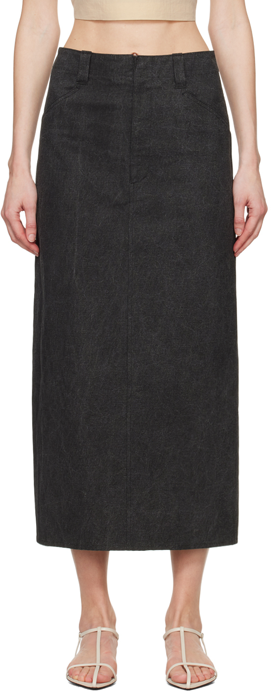 Auralee Black Faded Midi Skirt In Ink Black