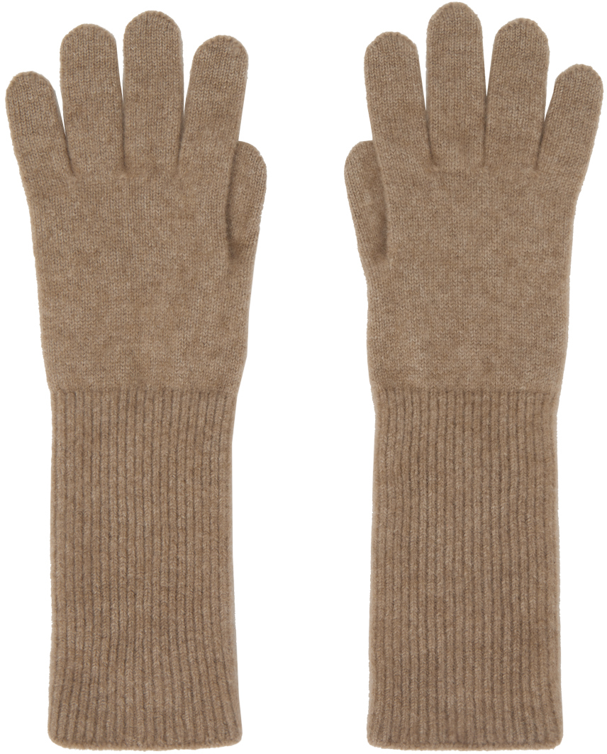 Brown Baby Cashmere Knit Long Gloves