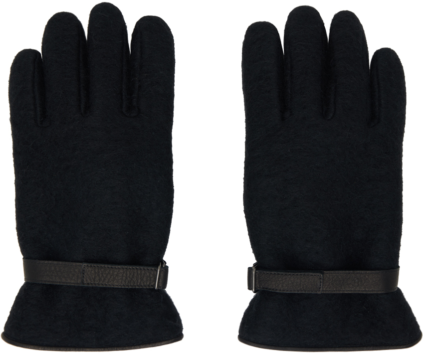 Auralee Black Brushed Alpaca Wool Melton Gloves In 24589136 Black