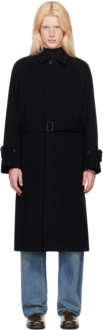 Auralee Black Belted Coat In 24589138 Black
