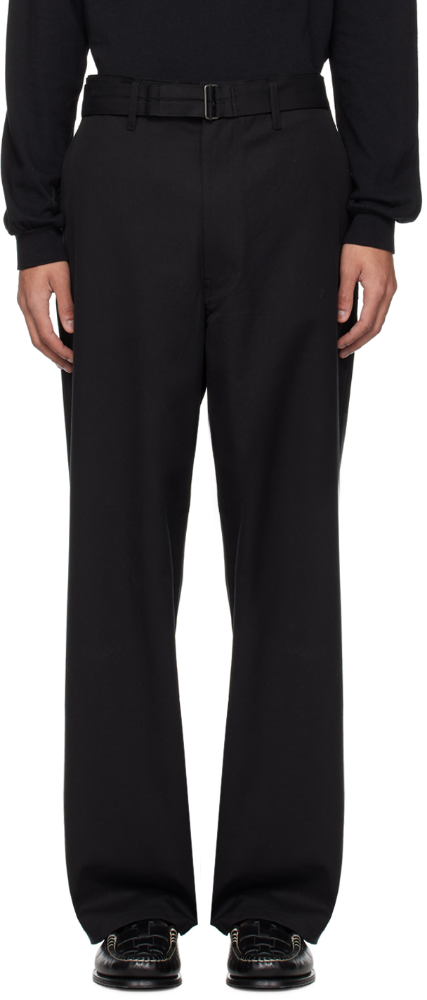 Shop Auralee Black Belted Trousers In Black Chambray