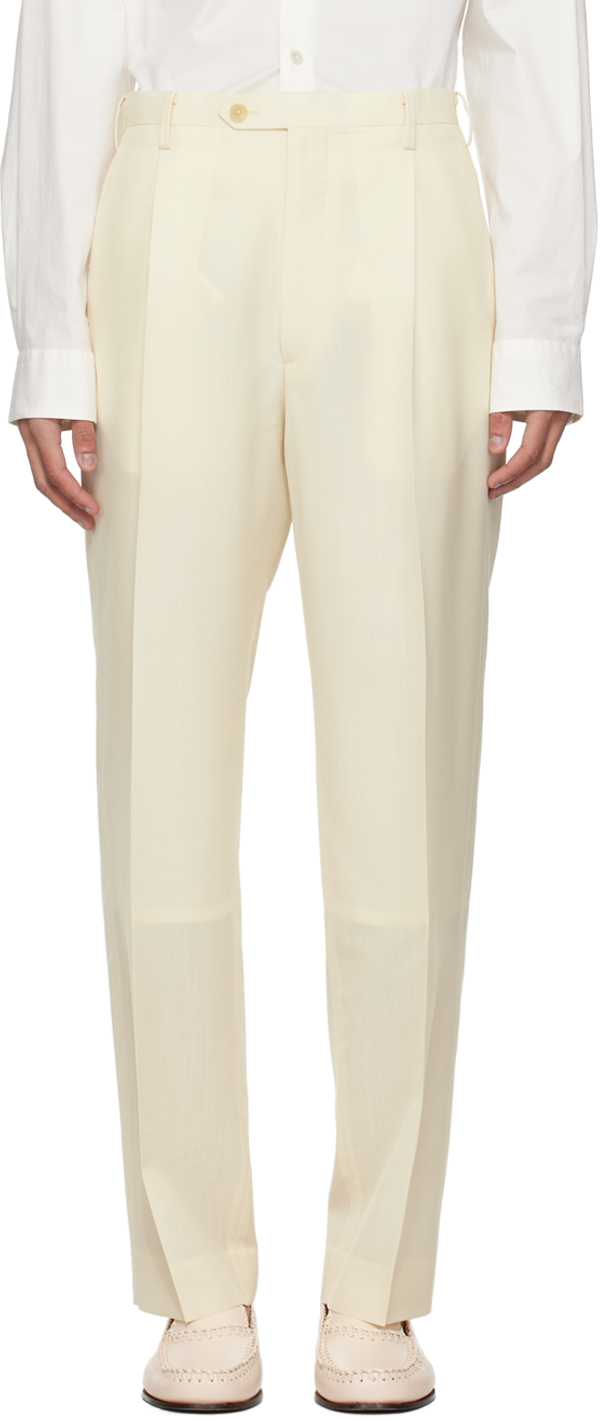 Auralee Off-white Creased Trousers In Ivory