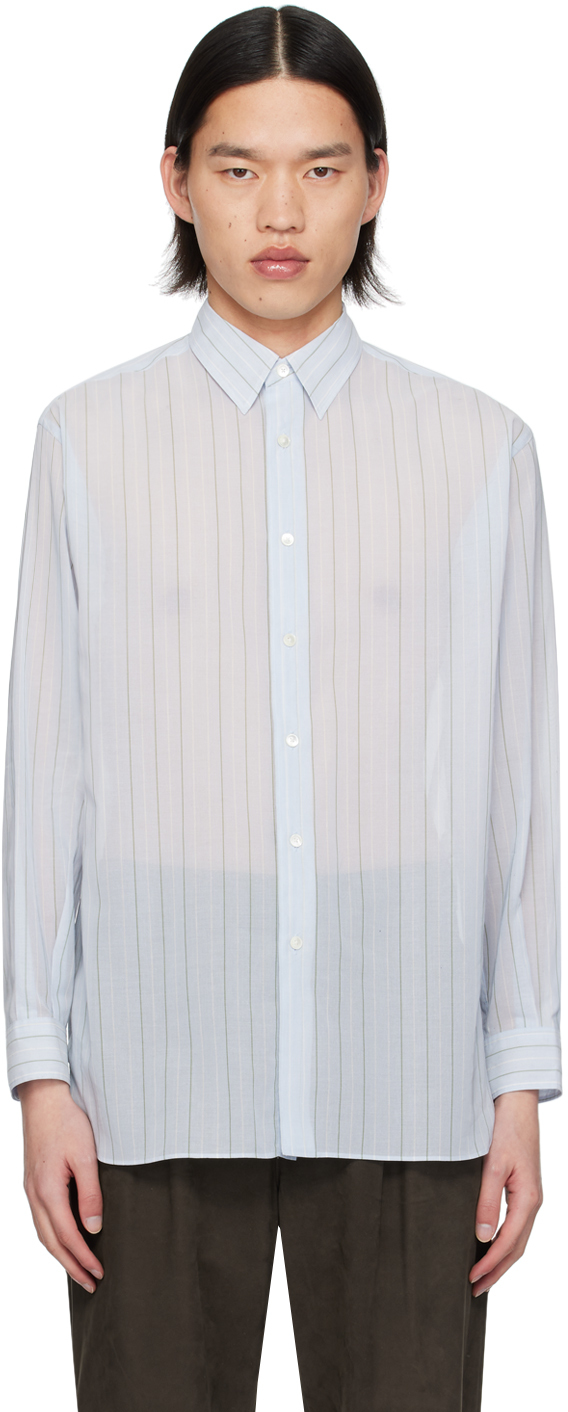 Shop Auralee Blue Striped Shirt In Light Blue Stripe