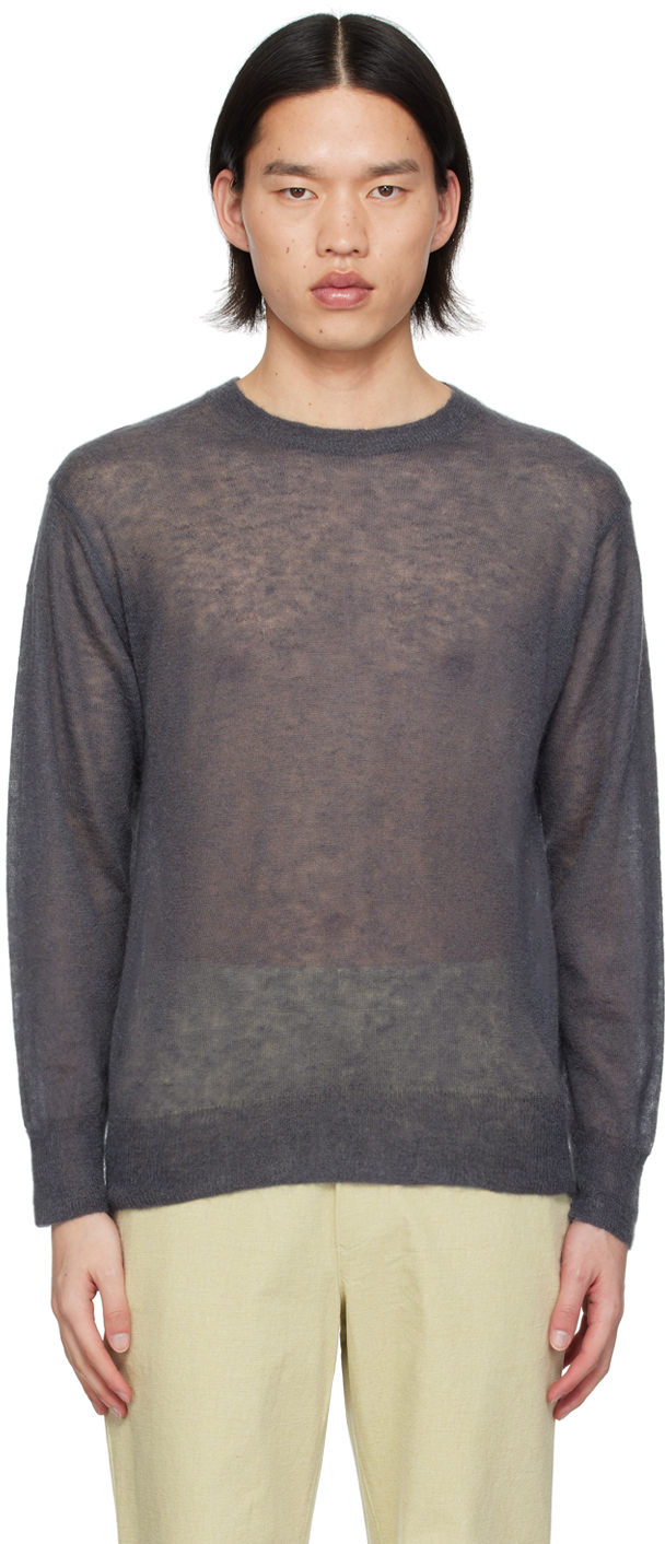 Auralee Gray Sheer Sweater In Dark Gray