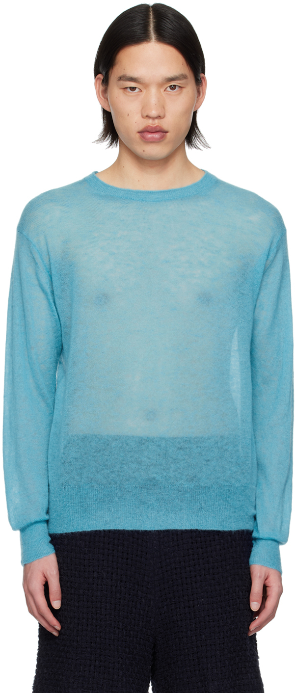 Auralee Blue Semi-sheer Sweater In Turquoise Blue