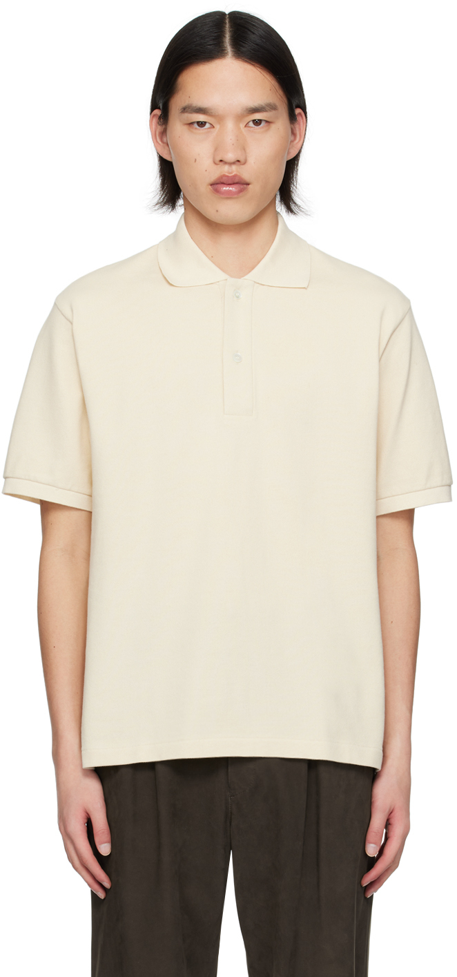 Auralee Off-white Button Up Polo In Pique Ivory