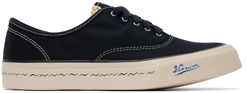 Shop Visvim Navy Logan Deck Lo Sneakers