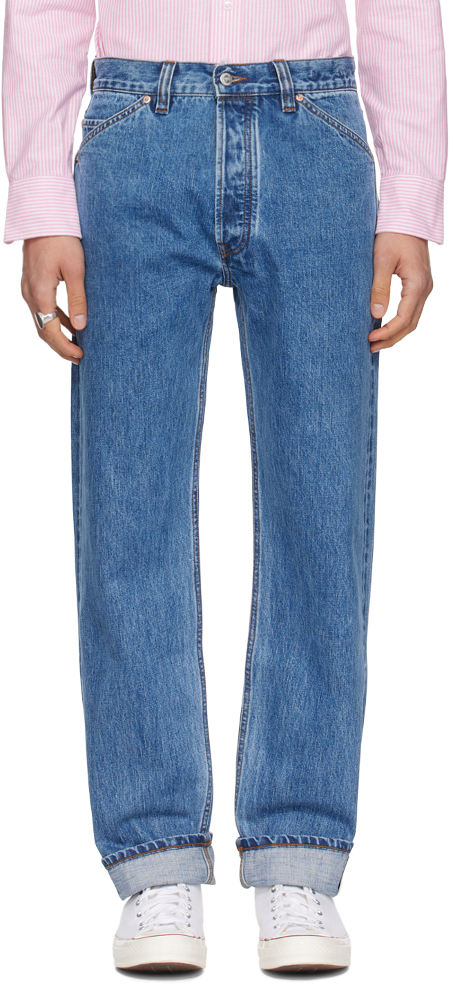 Indigo Bleach Wash Jeans by Drake's on Sale