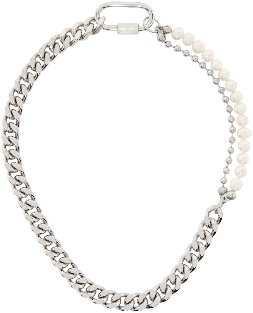 Silver & White Curb Chain Link Necklace by IN GOLD WE TRUST PARIS on Sale