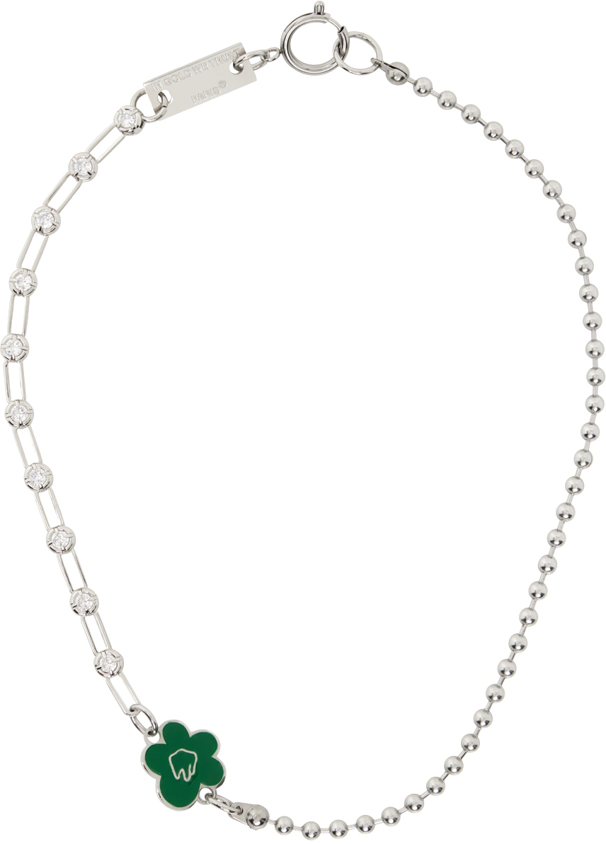 SSENSE Exclusive Silver Flower & Rhinestone Necklace