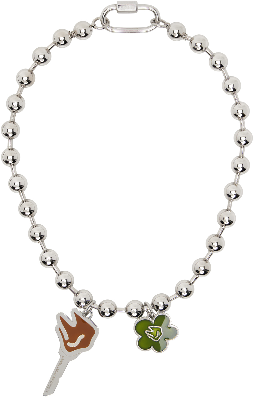 Silver Flower & Key Necklace