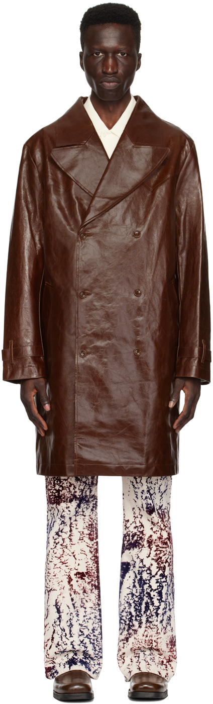 Shop Séfr Brown Pancho Leather Coat In Patina Brown