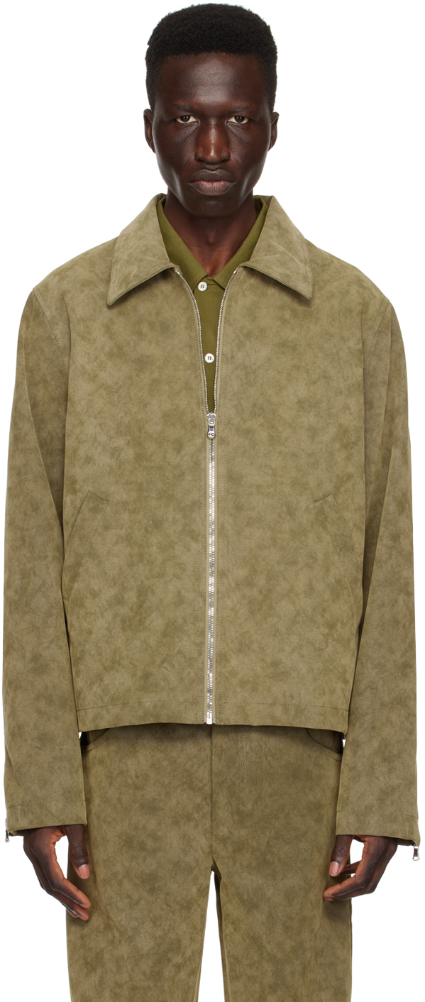 Shop Séfr Khaki Bardem Faux-leather Jacket In Brushed Moss