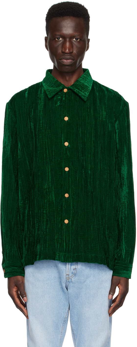 Shop Séfr Green Lou Shirt In Bottle Green Velvet