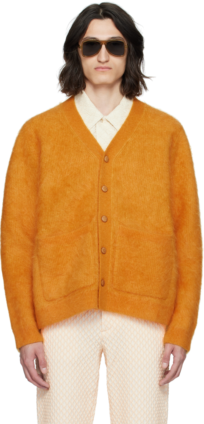 Shop Séfr Orange Kaito Cardigan In Orange Mohair