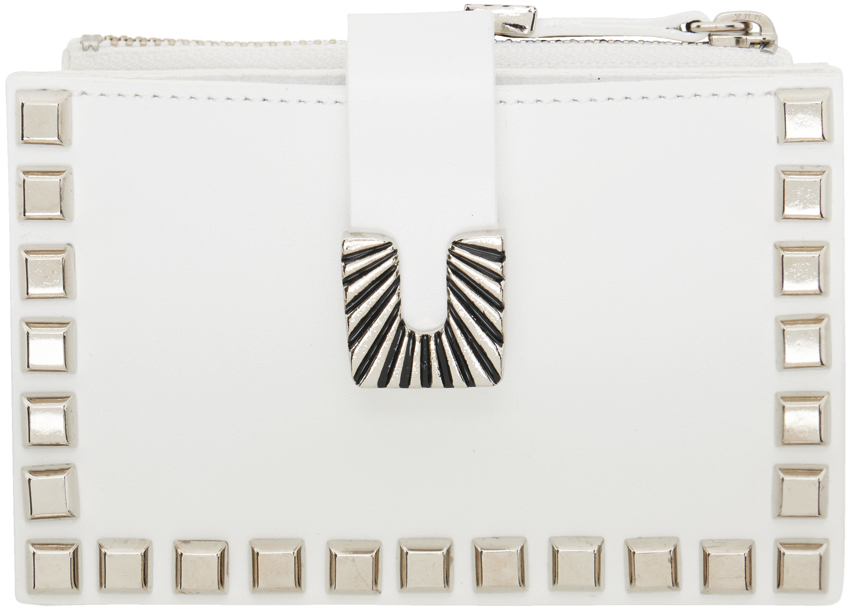 White Leather Studs Small Wallet