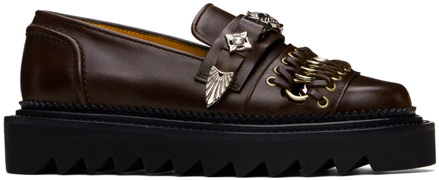 Shop Toga Brown Hardware Loafers In Aj1330 Dark Brown