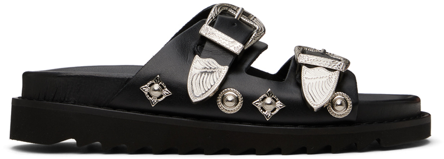 Shop Toga Black Double Buckle Charms Sandals In Aj844 Black